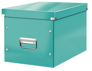 Cutie depozitare carton laminat Leitz Click & Store Cub Mare, finisaj glossy, mânere metalice, design modern
