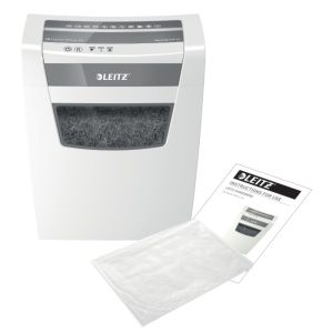 Distrugator de documente manual LEITZ IQ Home Office, P4, cross-cut (confeti), 10 coli, cos 23l, alb6