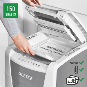 Distrugator documente automat Leitz IQ Office, P4, cross-cut (confeti), 150coli, cos 44l, alb-gri4