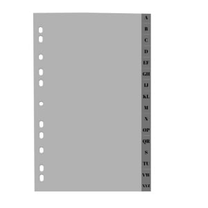 Index plastic gri Optima, A4, 120 microni, alfabetic A-Z