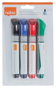 Marker pentru table și flipcharturi din sticlă, vârf 3 mm, 4 buc/cutie, diverse culori, NOBO6