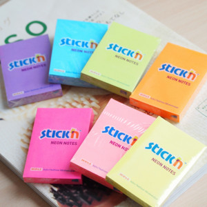 Notes autoadeziv Stick'n, 76 x 51 mm, 100 file, neon