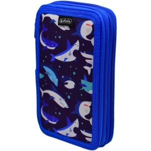 Penar neechipat Herlitz, 2 fermoare, dimensiune 20 x 4,5 x 13 cm, motiv Sharks