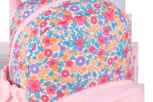 Rucsac grădiniță Oxford Flowers, 1 compartiment, 23 x 31 x 12 cm, compatibil format A4, buzunar frontal cu fermoar, buzunare laterale cu elastic, bareta torace reglabilă, mâner, etichetă nume, cutie snack izotermă, poliester reciclat, culoare roz5