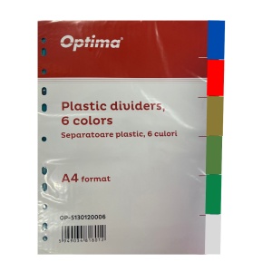 Separatoare plastic color Optima, A4, 120 microni, 6 culori/set