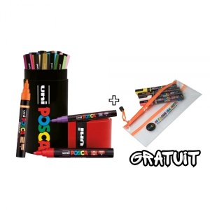 Set 13x Marker UNI Posca, cutie metalică formă marker (PC-3M, PC-5M, PC-5MR)