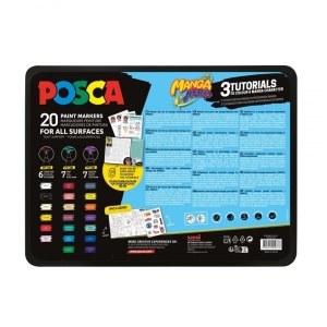 Set 20x Marker UNI Posca Manga Hero, cutie metalică (6x PC-1M, 7x PC-3M, 7x PC-5M)4