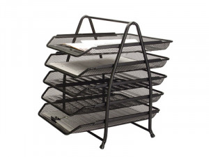 Set 5 tăvițe metalice suprapozabile Mesh Q-CONNECT, negru
