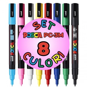 Set 8 culori markere UNI Posca PC-3M, vârf rotund, 0.9-1.3mm3