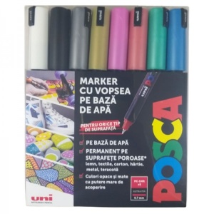 Set 8 culori metalizate markere UNI Posca PC-1MR, vârf fin metalic, 0.7mm3