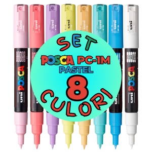 Set 8 culori pastel markere UNI Posca PC-1M, vârf rotund, 0.7mm3