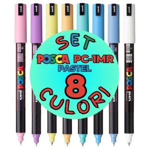 Set 8 culori pastel markere UNI Posca PC-1MR, vârf fin metalic, 0.7mm3