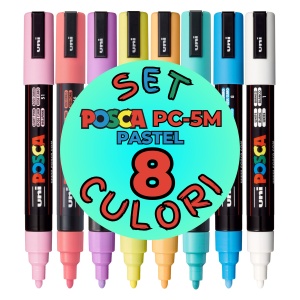 Set 8 culori pastel markere UNI Posca PC-5M, vârf rotund, 1.8-2.5mm4