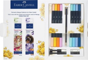 Set Faber-castell Romantic manga no.1, 8 bucati, sketch markere goldfaber + 2 pitt artist pen + creion grafit2