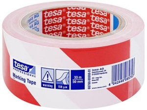 Bandă adezivă pentru marcare Tesa - roșu/alb, 50mm x 33 m3