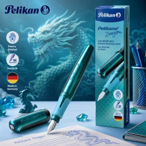 Stilou Pelikano, peniță M, motiv Dragon, culoare turcoaz/negru, cutie carton