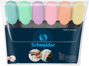 Textmarker Schneider Job Pastel, vârf lat, 6 culori/set -(turcoaz, mentă, lavandă, roze, piersică, verde)