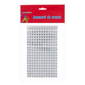 Accesorii creație Colorarte, diamante plastic argintii, 5 mm, autoadezive, blister 260 buc