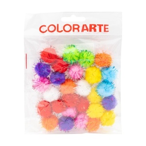 Accesorii creație Colorarte Pom Pom, textil cu sclipici, diverse culori, 20mm, set 28 buc2