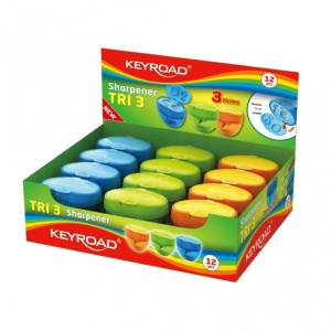 Ascutitoare plastic tripla cu rezervor, diverse culori Keyroad Tris Jumbo - Img 4
