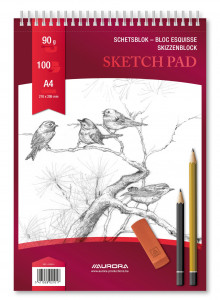 Bloc desen cu spirala, A4, 100 file - 90g/mp, pentru schite creion, AURORA Esquisse - hartie alba