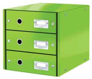 Cabinet 3 sertare carton laminat LEITZ Click&Store, design modern și suport pentru etichetă.