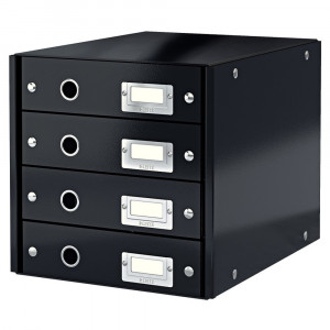 Cabinet 4 sertare carton laminat Leitz WOW Click & Store A4, finisaj glossy, cu orificii de prindere metalice.