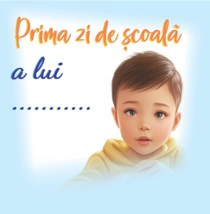 Carte personalizată cu poza și numele băiatului – Prima zi de școală | Poveste și activități de colorat, 20 × 20 cm2
