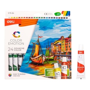 Culori tempera Deli, 24 culorix12ml