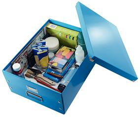 Cutie depozitare carton laminat Leitz Click & Store Mare A3, colțuri metalice, suport etichetă, design modern