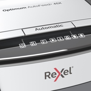 Distrugator documente automat Rexel Optimum 45X, P4, cross-cut (confeti), 45 coli, cos 20l, negru-g3
