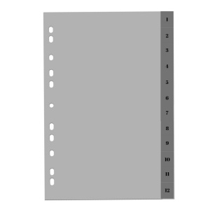 Index plastic gri Optima, A4, 120 microni, numeric 1-12