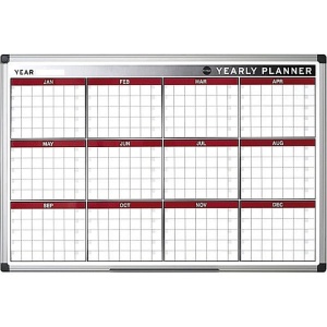 Organizator magnetic anual pe 12 luni, orizontal, ramă aluminiu, 60x90 cm, Bi-Office