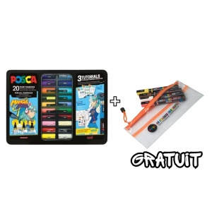 Set 20x Marker UNI Posca Manga Hero, cutie metalică (6x PC-1M, 7x PC-3M, 7x PC-5M)