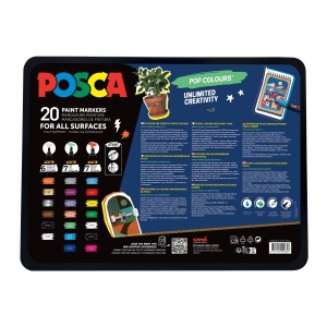 Set 20x Marker UNI Posca POP Colours, cutie metalică (6x PC-1M, 7x PC-3M, 7x PC-5M)3