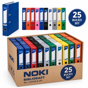 Set bibliorafturi plastifiate A4 Noki, șină metalică, 25 buc/set, lățime 5 cm