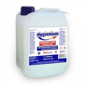 Soluție dezinfectantă, virucidă și antibacteriană pentru mâini, pe bază de alcool, cu pulverizator, Hygienium 5l, avizat Ministerul Sănătății