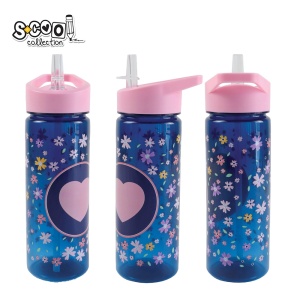Sticlă apă plastic cu pai S-Cool Pink Heart, 600ml, 23x8.5x6.6 cm