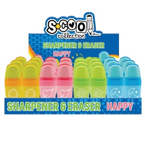 Ascuțitoare cu container + radieră S-COOL Happy3