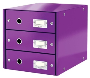 Cabinet 3 sertare carton laminat LEITZ Click&Store, design modern și suport pentru etichetă.