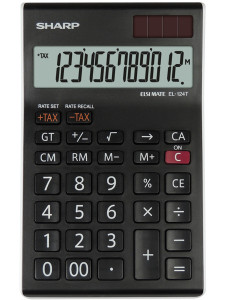 Calculator de birou, 12 digits, 152 x 96 x 12 mm, dual power, SHARP EL-124TWH, negru/alb