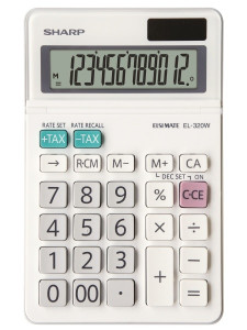 Calculator de birou, 12 digits, 153 x 97 x 18 mm, dual power, ecran rabatabil, SHARP EL-320W, alb