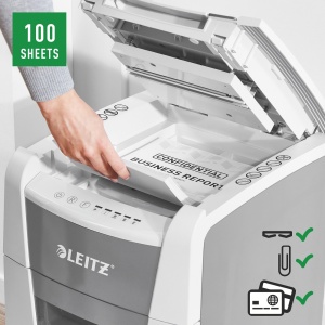Distrugator documente automat Leitz IQ Small Office, P4, cross-cut, 100coli, cos 34l, alb-gri4