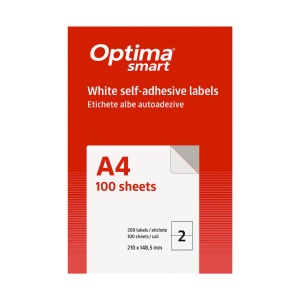 Etichete albe autoadezive Optima Smart, 2/A4, 210 x 148.5 mm, 100 coli/top