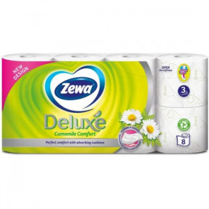 Hârtie igienică, 8 role, 3 straturi, Zewa Camomile