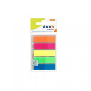 Index autoadeziv din plastic 45×12 mm Stick’n – 5 culori neon/set (25 file/buc)