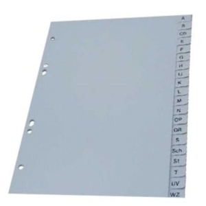 Index plastic Optima, A5. alfabetic A-Z, 120 microni, gri
