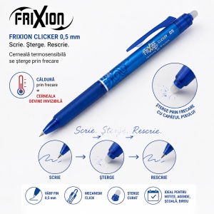 Roller cu cerneală Pilot Frixion Clicker Point, 0.5 mm, diverse culori