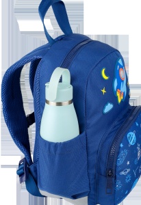 Rucsac grădiniță Oxford Space, 1 compartiment, 23 x 31 x 12 cm, compatibil format A4, buzunar frontal cu fermoar, buzunare laterale cu elastic, bareta torace reglabilă, mâner, etichetă nume, cutie snack izotermă, poliester reciclat, culoare albastru3