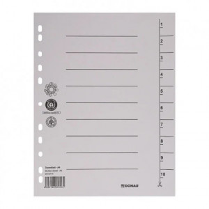 Separator carton manila DONAU 300 x 240 mm 250g/mp set 100 buc, cu index 1-10 și 4 perforații, ideal pentru organizare documente.